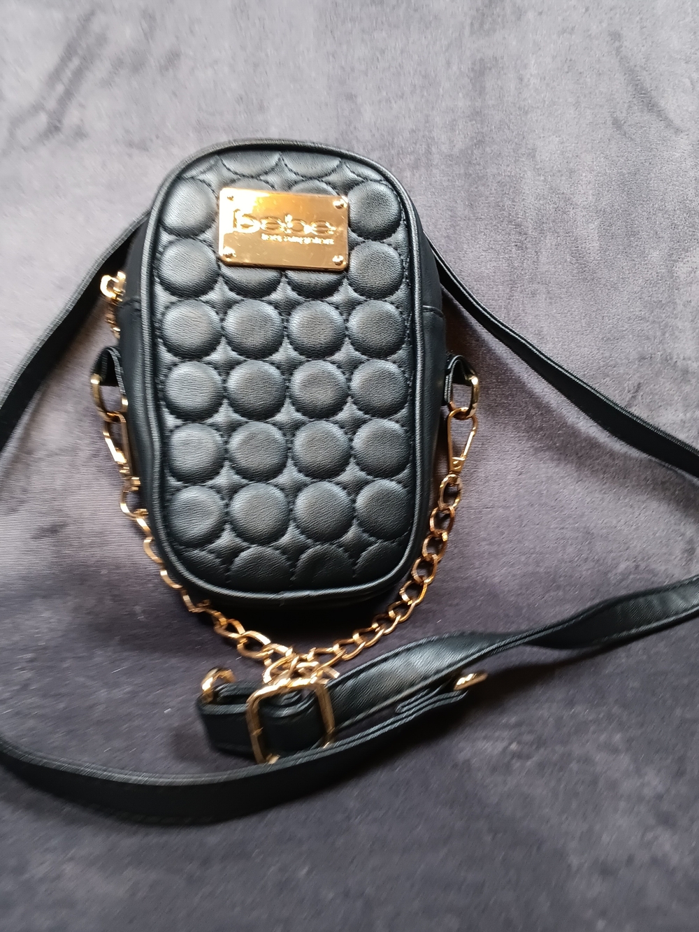 bebe Black Quilted Chain-Trim Crossbody Bag